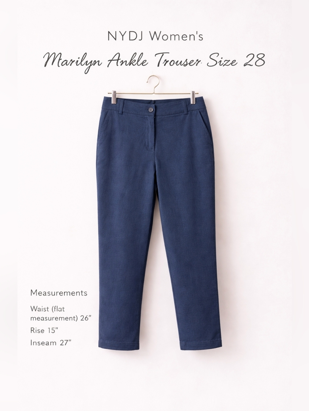 NYDJ Marilyn Ankle Trouser 28W NWT Lift Tuck High Rise Navy Straight